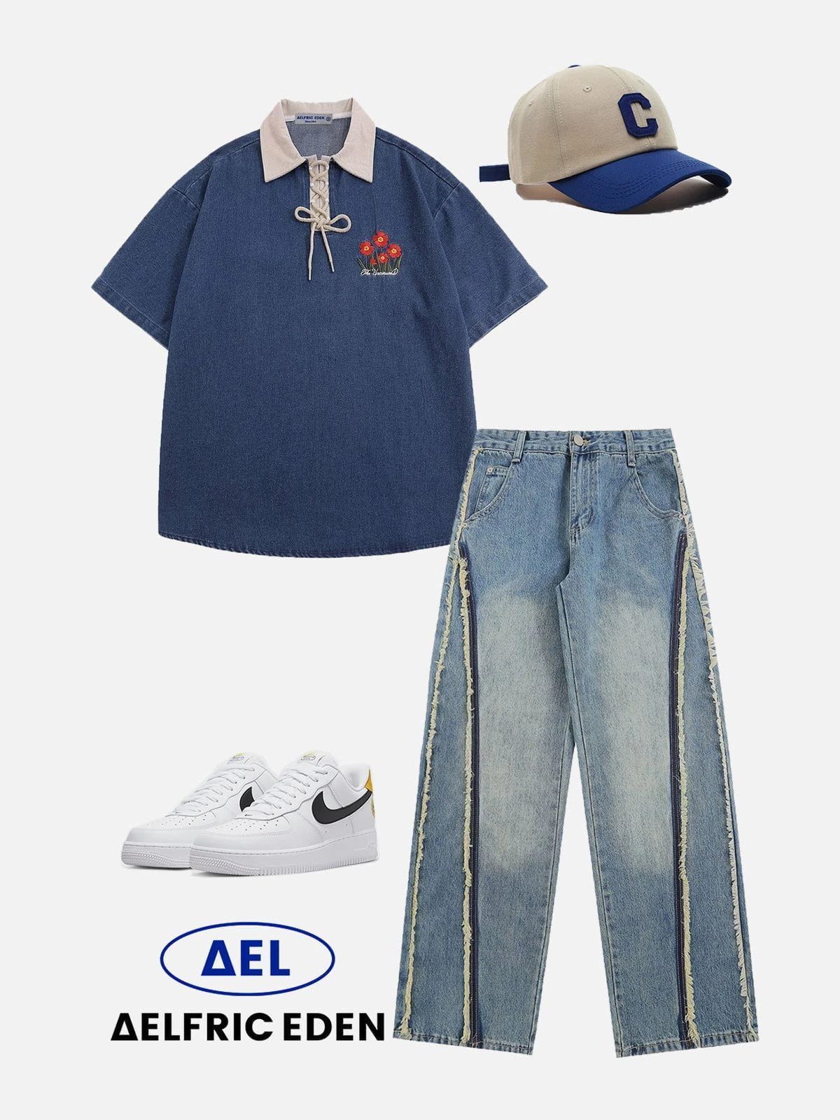 Aelfric Eden Floral Embroidery Denim Polo Tee 6 Aelfric Eden Floral Embroidery Denim Polo Tee - Image 4