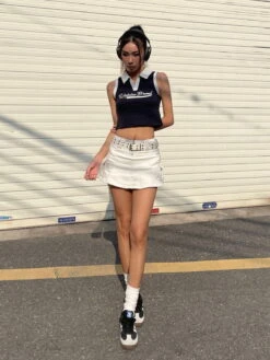 Letter Print Patchwork Short Tank Top -Aelfric Eden Shop 1 2AGZ075208 2