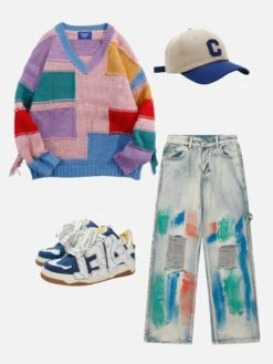 Aelfric Eden Irregular Colorful Patchwork Wool Blend Sweater -Aelfric Eden Shop 11169 2c9429c8 7a54 4f14 85a0 fa6a9ac12b6d