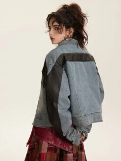 Faux Leather Patchwork Denim Racing Jacket -Aelfric Eden Shop 1 664c1ee5 7e0d 48a2 ba43 4162ce2da73f