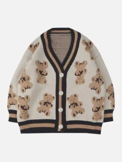 Aelfric Eden Cartoon Bear Print Knit Cardigan