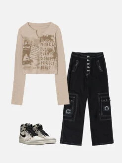 Vintage Slim Long Sleeve Crop Top -Aelfric Eden Shop 2AGZ055636 AelfricEdenVintageWideLegPants