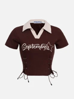 Embroidery Side Drawstring Fold-over Star Shirt