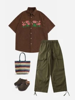 Aelfric Eden Rose Embroidered Corduroy Short Sleeve Shirt -Aelfric Eden Shop 6.21AGZ444065 GZ261009