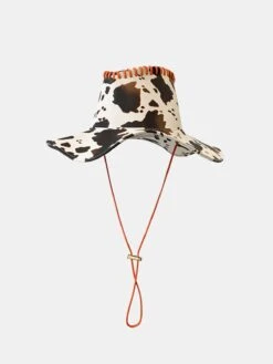 Cow Print Drawstring PU Leather Hat -Aelfric Eden Shop 900723202303161456526412bdb475b5a