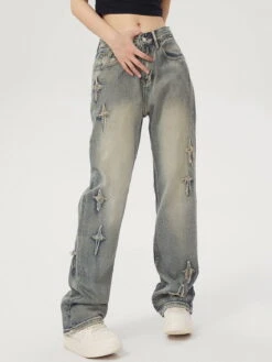 Aelfric Eden Star Embroidered Washed Jeans -Aelfric Eden Shop 90072320230613160744648823d0bd611