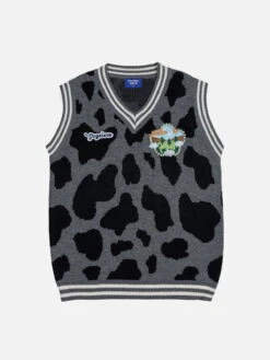 Aelfric Eden Color Blocking Cow Pattern Sweater Vest