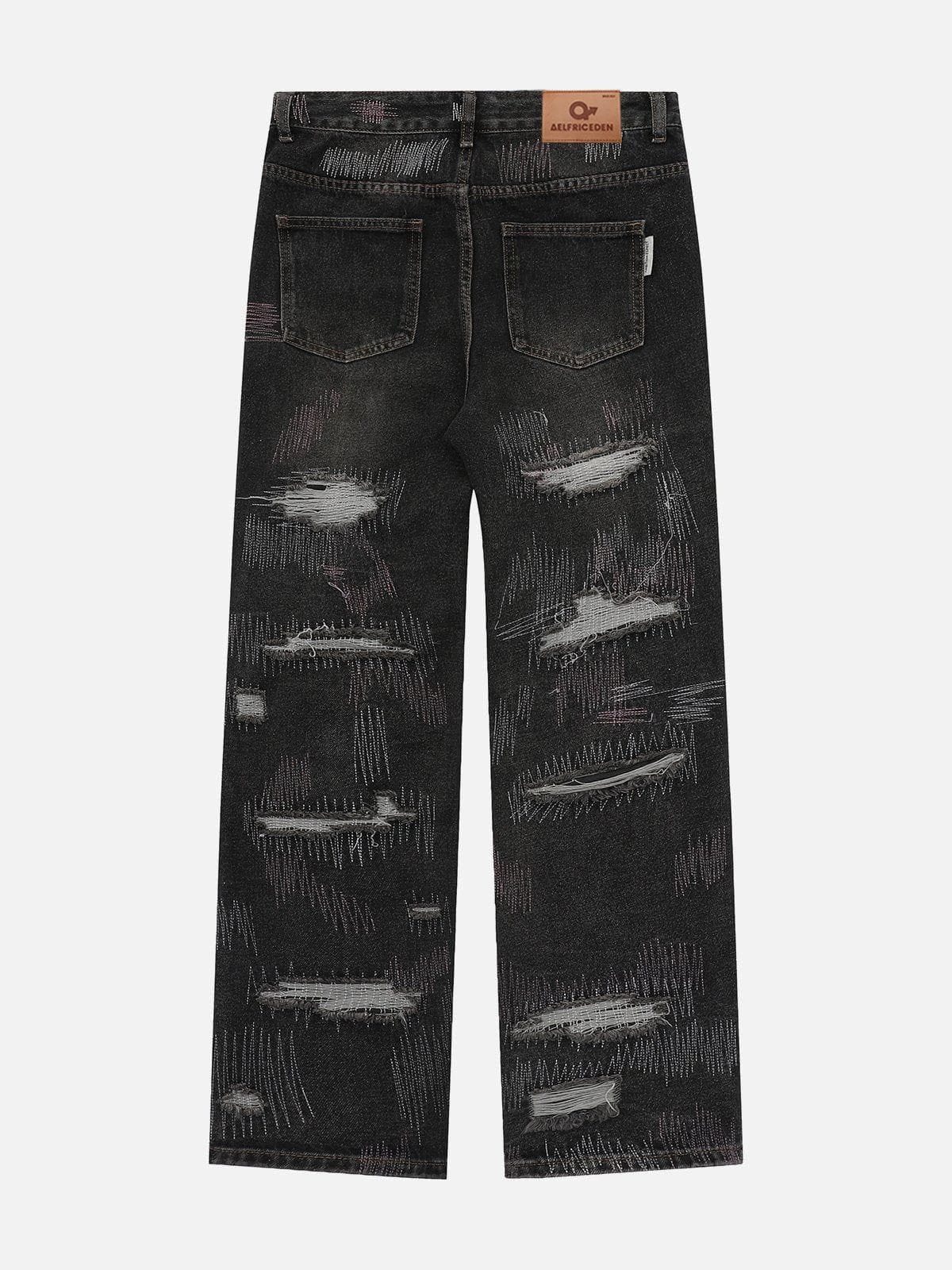 Aelfric Eden Graffiti Embroidered Ripped Straight Jeans 7 Aelfric Eden Graffiti Embroidered Ripped Straight Jeans - Image 5