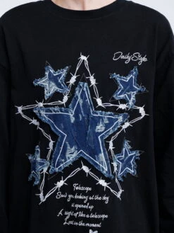 Aelfric Eden Applique Embroidery Denim Star Sweatshirt -Aelfric Eden Shop Z0A1696