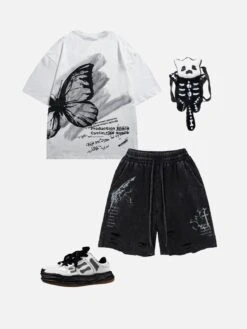 Aelfric Eden Butterfly Distressed Washed Shorts -Aelfric Eden Shop cf4037aa 34a8 4ad3 8506 34c570177d88