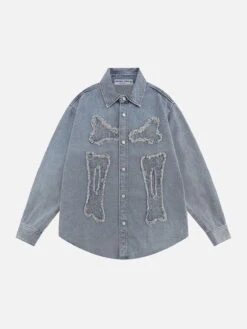 Aelfric Eden Skeleton Applique Denim Long Sleeve Shirt