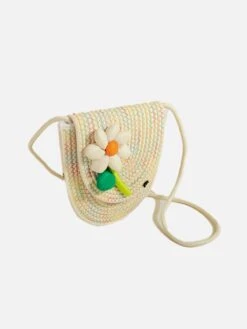 Flower Decoration Weave Crossbody Bag