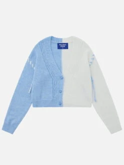 Color Blocking Crochet Wool Blend Cardigan