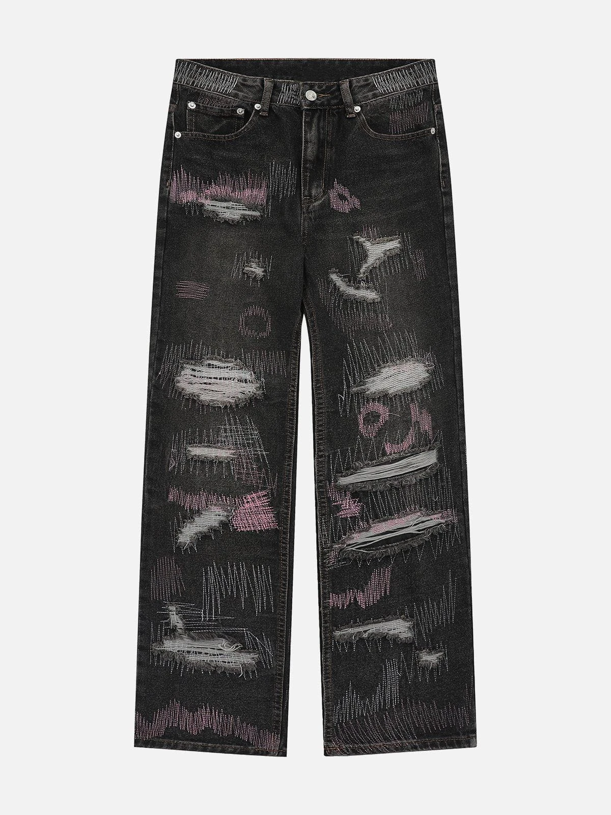 Aelfric Eden Graffiti Embroidered Ripped Straight Jeans 3 Aelfric Eden Graffiti Embroidered Ripped Straight Jeans