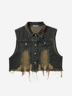 Aelfric Eden Distressed Fringe Washed Denim Vest