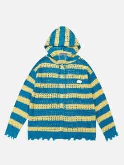 Aelfric Eden Stripe Knit Distressed Hoodie