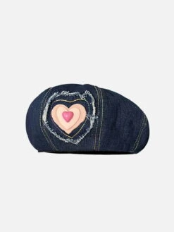 3D Fringe Heart Denim Beret