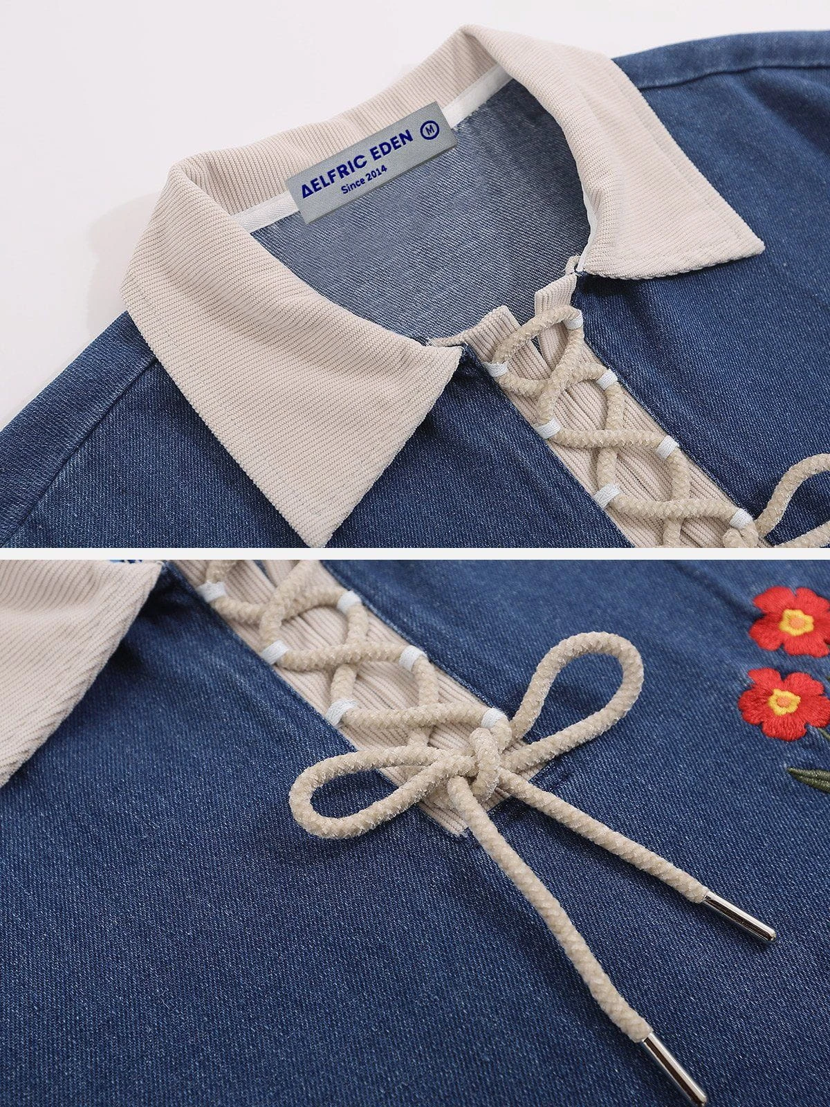 Aelfric Eden Floral Embroidery Denim Polo Tee 8 Aelfric Eden Floral Embroidery Denim Polo Tee - Image 6