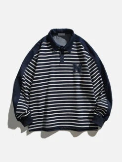 Aelfric Eden Stripe Denim Patchwork Polo Sweatshirt