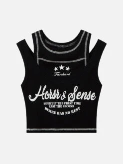 Exposed Seam Design Shoulder Cutout Tank Top