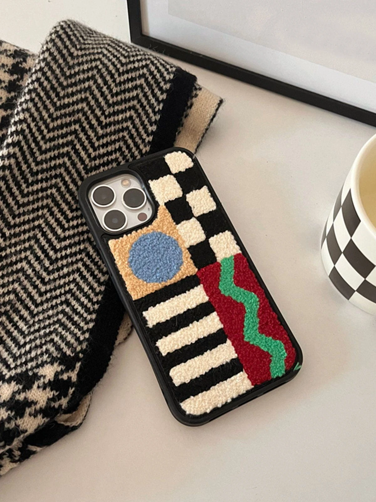 Geometry Patchwork Plush Mobile Phone Case 5 Geometry Patchwork Plush Mobile Phone Case - Image 3