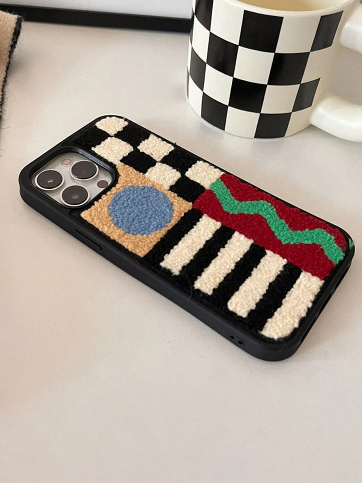 Geometry Patchwork Plush Mobile Phone Case 4 Geometry Patchwork Plush Mobile Phone Case - Image 2