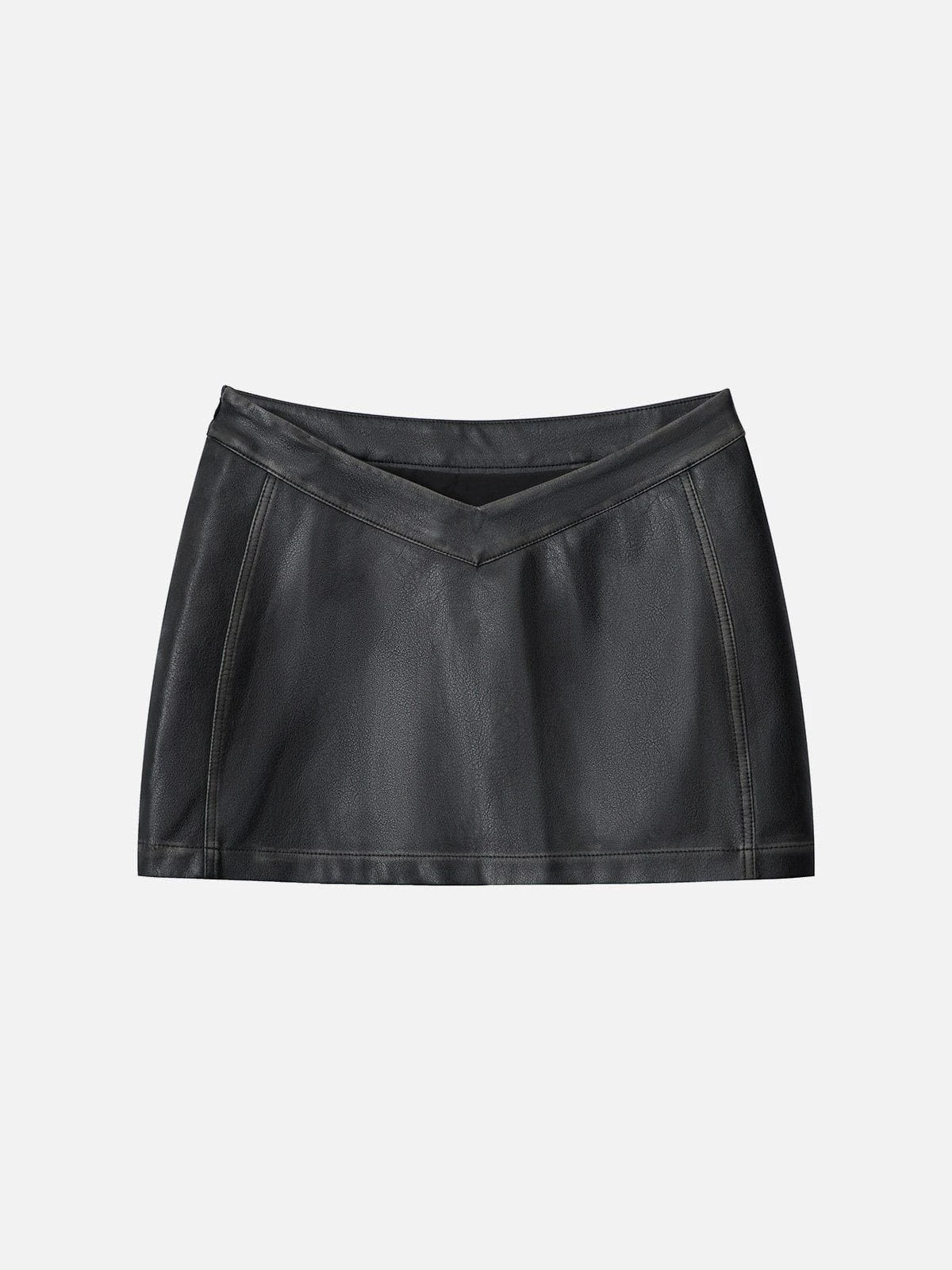 V-Shape Waist Washed Faux Leather Skirt 4 V-Shape Waist Washed Faux Leather Skirt - Image 2