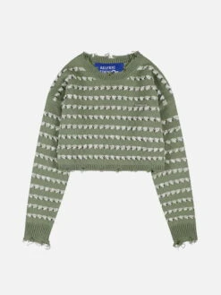 Striped Distressed Cut-out Sweater