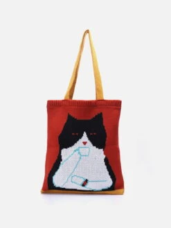 Cat Graphic Knit Bag