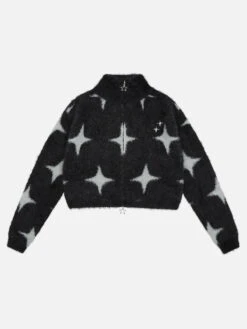 Star All-Over Print Stand Collar Cardigan