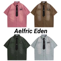 Aelfric Eden | Unisex Denim Street Style Cotton Short Sleeves Shirts
