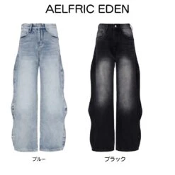 Aelfric Eden | Unisex Denim Street Style Plain Cotton Wide Leg Washed Denim
