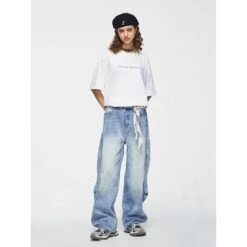 Aelfric Eden | Unisex Denim Street Style Plain Cotton Wide Leg Washed Denim -Aelfric Eden Shop org 443