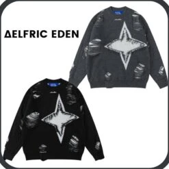 Aelfric Eden | Crew Neck Pullovers Star Unisex Street Style Bi-color