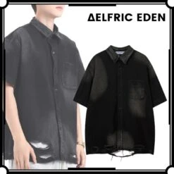 Aelfric Eden | Unisex Denim Street Style Cotton Short Sleeves Oversized