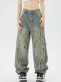 Aelfric Eden | Unisex Denim Street Style Cotton Fringes Washed Denim Jeans -Aelfric Eden Shop org 585