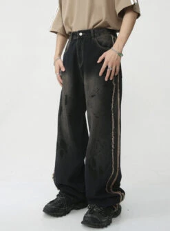 Aelfric Eden | Unisex Denim Street Style Tie-dye Cotton Fringes Jeans -Aelfric Eden Shop org 693