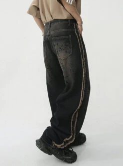 Aelfric Eden | Unisex Denim Street Style Tie-dye Cotton Fringes Jeans -Aelfric Eden Shop org 694