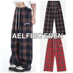 Aelfric Eden | Printed Pants Tartan Unisex Street Style Wide Leg