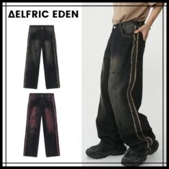 Aelfric Eden | Unisex Denim Street Style Tie-dye Plain Cotton Jeans