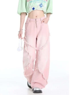 Aelfric Eden | Star Unisex Denim Street Style Plain Cotton Fringes Wide Leg -Aelfric Eden Shop org 804