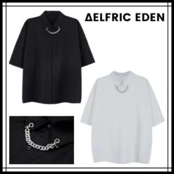 Aelfric Eden | Unisex Street Style Chain Plain Short Sleeves Front Button