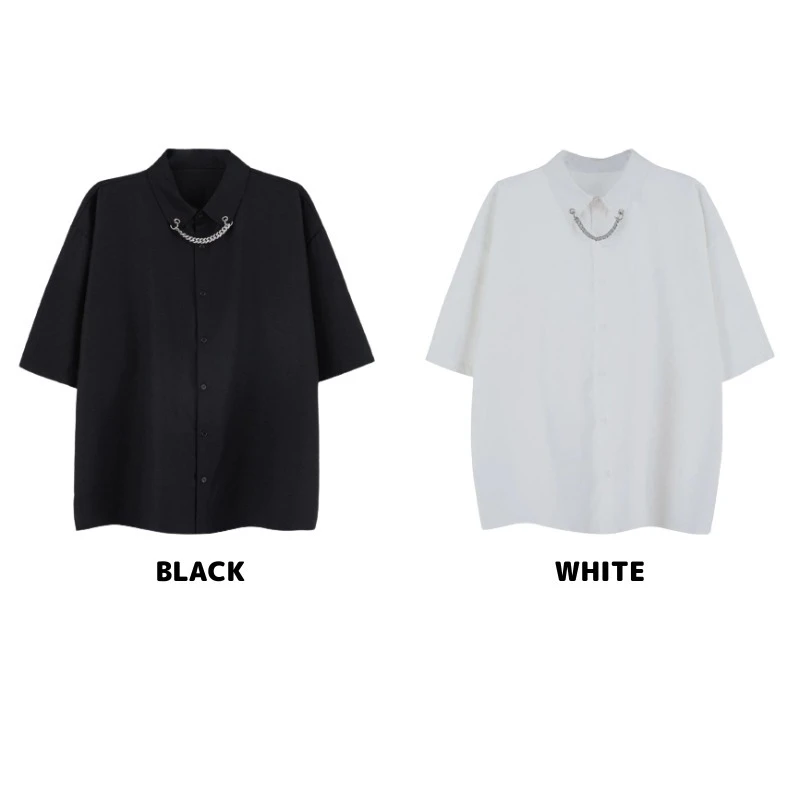 Aelfric Eden | Unisex Street Style Chain Plain Short Sleeves Front Button 4 Aelfric Eden | Unisex Street Style Chain Plain Short Sleeves Front Button - Image 2