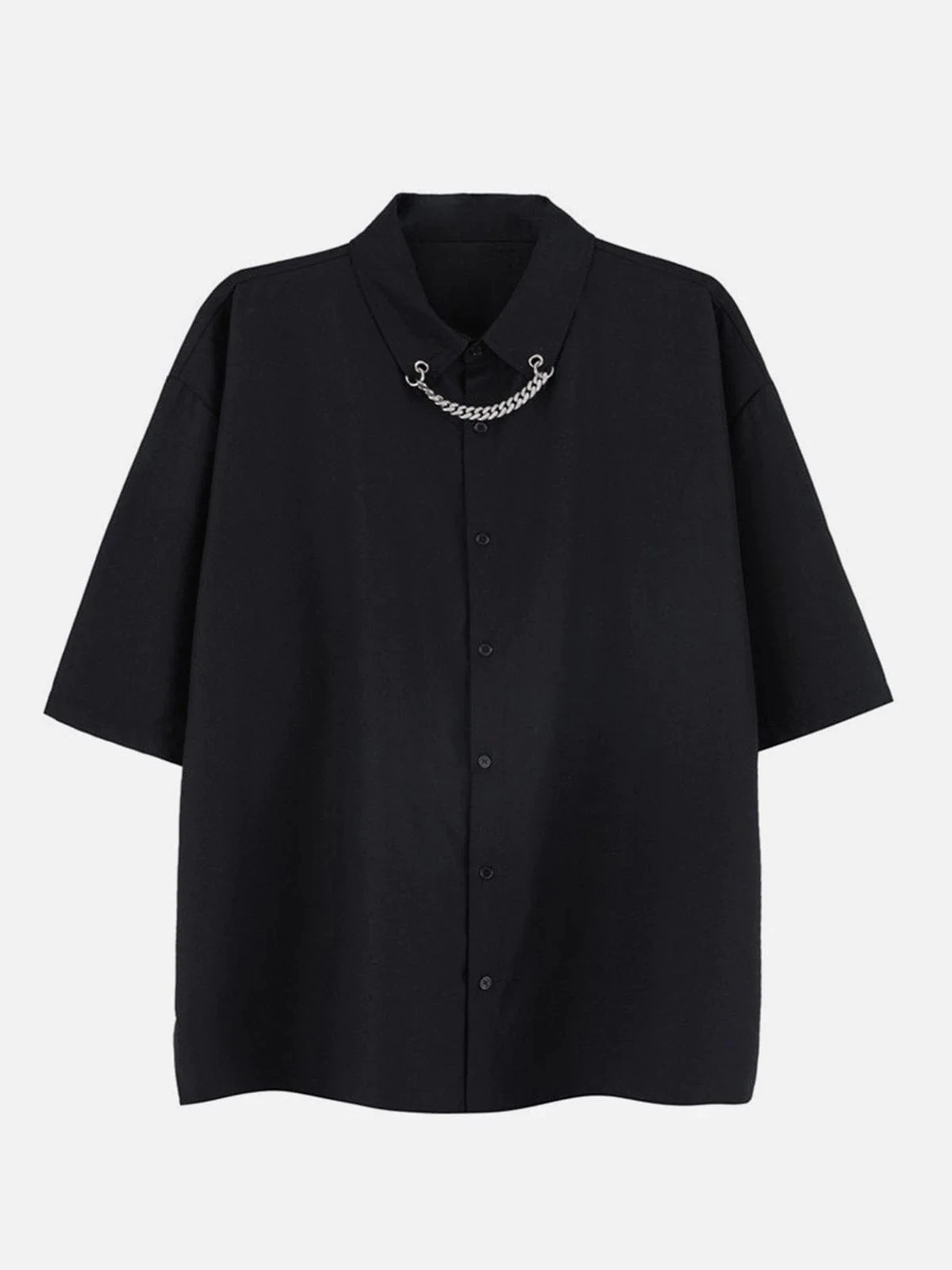 Aelfric Eden | Unisex Street Style Chain Plain Short Sleeves Front Button 5 Aelfric Eden | Unisex Street Style Chain Plain Short Sleeves Front Button - Image 3