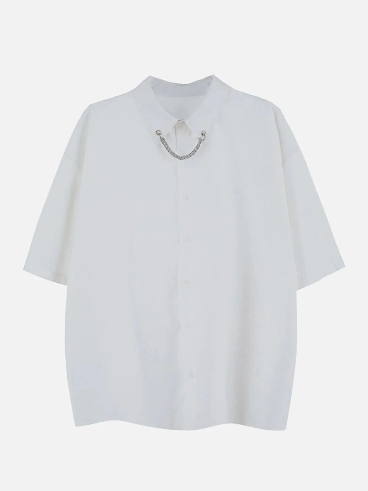 Aelfric Eden | Unisex Street Style Chain Plain Short Sleeves Front Button 7 Aelfric Eden | Unisex Street Style Chain Plain Short Sleeves Front Button - Image 5